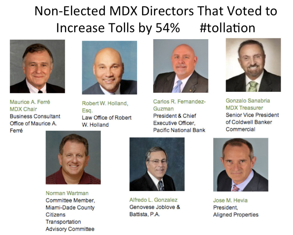 MDX directors that voted for 54% toll hike