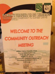 Florida Turnpike Enterprise sign at OCt. 3rd meeting in Kendall.