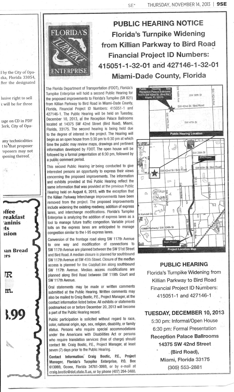 Turnpike notice about meeting Dec 2013